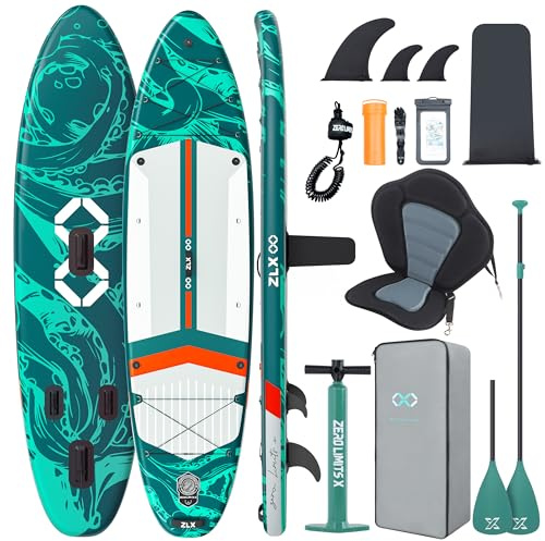 ZLX Tabla Paddle Surf Hinchable 350cm con Asiento – Ideal para Principiantes, Familiar, EVA Antideslizante, PVC Militar 3 Capas, Estable para Mar, Lago & Río, Paseo en Pareja