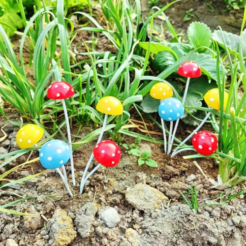 YiYa 2 Pcs Mushroom Garden Decor 16cm Mushroom Garden Ornaments Outdoor Metal Mushroom Statue Fairy Garden Decorations for Plants Pots Yard Lawn