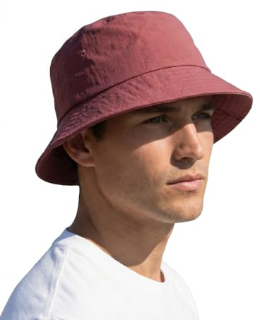 Zylioo Extra stor solhatt, XXL, snabbtorkande, vattenavvisande fiskarhatt, lätt sommarhatt för resa med rem, Vinröd, XL