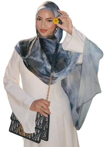 ZGMYC Damen Hijab Schal mit Aquarell-Blumendruck, weicher Modal-Baumwolle, sofortige Umwicklung des Kopfes, langer Schal