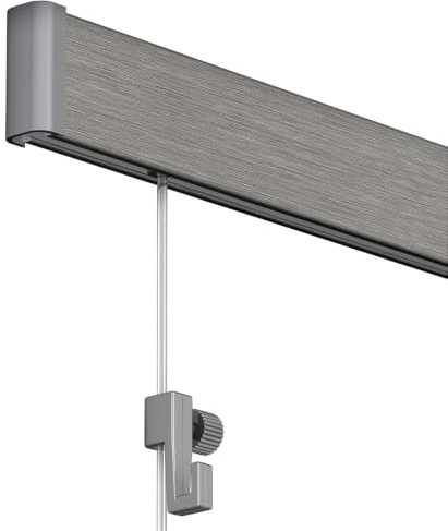 Artiteq Click Rail Cimaise pour Tableaux, 200 cm Aluminiumb brossé – Kit Complet avec Fils Transparents, Crochets et Matériel de Fixation, Capacité 30 kg/m