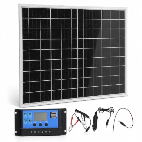 15W Solarpanel Set Monokristallines Solarmodul, Tragbares Wasserfestes Solarladegerät mit 60A Laderegler 12V 24V für Auto Boot Wohnmobil Camping