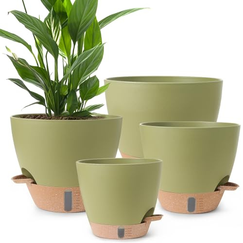 WEICHENGXING Plant Pots,12/10/9/8/ Inch Large Plastic Self Watering Flower Pots Indoor Outdoor with Drainage Holes, Deep Reservoir,Nursery Planting Pot for Indoor Out Door Plants