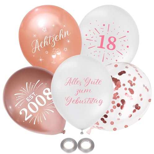 Affivia 25 Stück Luftballons 18 Geburtstag Deko Roségold Weiß, Luftballon 18. Geburtstag Mädchen Deko, Geburtstagsdeko 18 Jahre 2007, Alles Gute zum 18. Geburtstage Ballons, Zahl 18 Ballon Partydeko