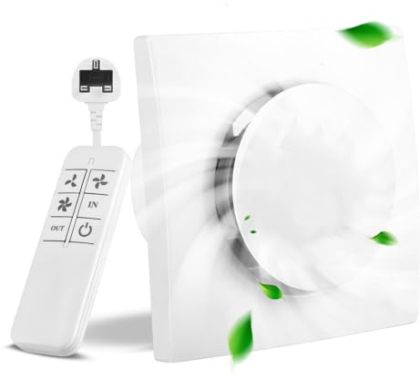 Bathroom Extractor Fan, 4 Inch 100mm Silent Ventilation Fan with Remote Control, 3 Speeds, Two-Way, Powerful Exhaust Fan for Bathroom Shower Toilet Attic Kitchen, Wall/Window Ceiling, Energy Efficient