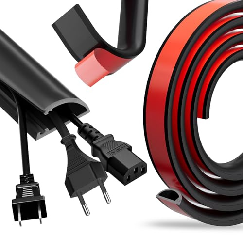 Floor Cable Cover, 3M Silicone Cable Floor Protector 3 Cord Channels, Self-Adhesive Wire Cover Electrical Trunking for Office Home Workshop Warehouse Factories Garage, Black