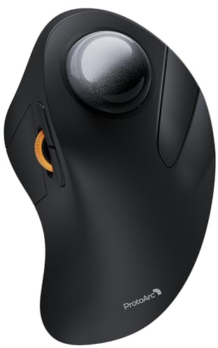 ProtoArc Wireless Bluetooth Trackball Mouse, EM03 NL Ergonomic Rollerball Mouse Rechargeable Computer Mice, 3 Device Connection, Compatible with PC, iPad, Mac, Windows-Gray Ball