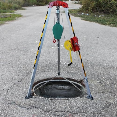 Foldable Fire Rescue Tripod Kit - Aluminum Alloy Fall Arrest System for Confined Spaces 2600lbs Winch Retractable Support Legs Emergency Rescue in Sewage Tunnels