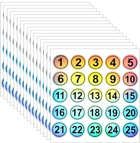 15 Blatt Zahlenaufkleber 1-25, 2cm Number Sticker Bunte Selbstklebende Zahlen Aufkleber Bunt Klebepunkte Etiketten Nummer Stickers Klebezahlen Wetterfest für Büro Schule, Heim Organisation
