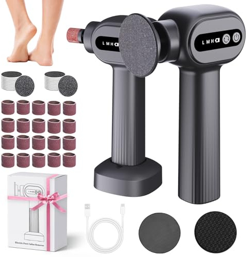 Bostar Rimozione calli elettrico a 6 velocità, 2 in 1 professionale per la cura dei piedi per la cura delle unghie, pedicure set con 2 nanometri/40 cuscinetti di ricambio per pelle dura morta (Nero)