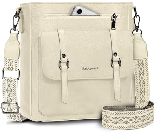 RAINSMORE Umhängetasche Damen Mittelgroß Handtasche Damen Leder Crossbody Bag Damen-Umhängetaschen Schultertasche Handtaschen Damenhandtasche mit Breiten Schultergurten Aprikose