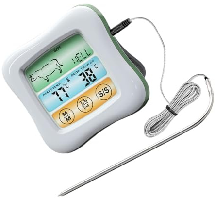 ARTSEWPLY Termometro Digitale da Cucina con Touchscreen e Timer Sensore in Acciaio per Barbecue e Forno Misurazione Precisa Temperatura Alimenti Allarme Integrato per Appassionati di Cucina