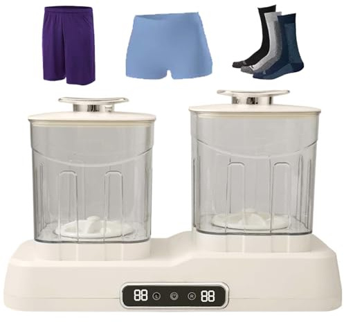 2L Twin Chamber Portable Washer, Dual Motor Mini Washing Machine for Clothes, Simultaneous Laundry System for Underwear Socks, Travel Dorm Camping Use