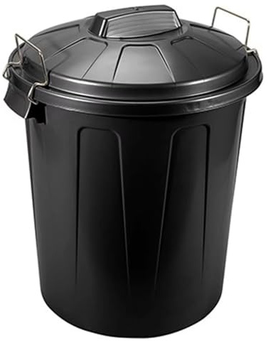ARBUTUS Cubo de basura con tapa y asas metálicas, plástico resistente, contenedor de residuos, papelera, reciclaje, industrial, hogar. (Negro, 21 Litros 34x42cm)