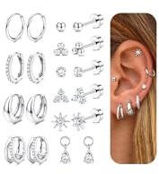MILACOLATO 10 par örhängen guldset kirurgiskt stål piercing öra medicinska örhängen kreoler 14K guldpläterade örhängen set för kvinnor allergivänliga rook tragus conch helix piercing öra guld silver