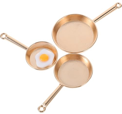 Veemoon Mini Poêles Décoratives en Métal Doré, Ensemble 3 Pièces 1 Œuf, Accessoires Miniatures pour Maison de Poupée, Ustensiles la Cuisine Miniatures pour Jeu de Rôle et Décoration