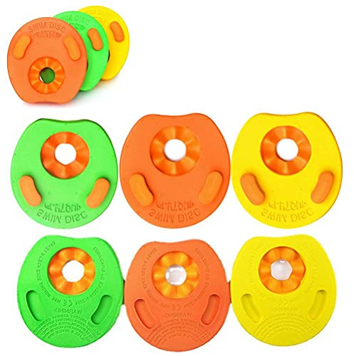 Generic Discos de natación con mangas flotantes, ayuda para entrenamiento de natación, soporte de flotabilidad para piscina, playa, espuma EVA, 6 unidades, amarillo, verde, naranja, 20 x 18,5 x 2,5 cm