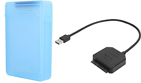 Pyralxwight Adaptador SATA a USB 3.0 para discos SSD y HDD de 2,5 pulgadas y 3,5 pulgadas, cable para disco duro con caja de protección, convertidor USB 3.0 a SATA con soporte UASP de hasta 6 (azul)