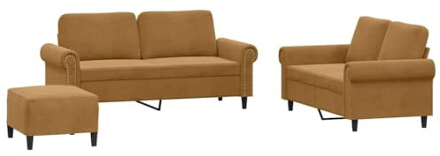 Mhdvray 3-TLG. Samt-Sofagarnitur Braun 2×2-Sitzer 152 cm & 172 cm breit mit Hocker & Kissen Modernes Lounge-Sofa für kleine Räume und Wohnzimmer