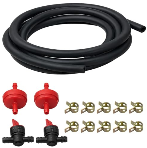 2 m bensinslang 6 mm, 1/4 tum bränsleledning med 2 bensinfilter, 2 bensinkran och 10 slangklämmor, gummi oljeslang set för gräsklippare motorcykel och små motorer (ID Ø 6,3 mm/OD Ø 11 mm)