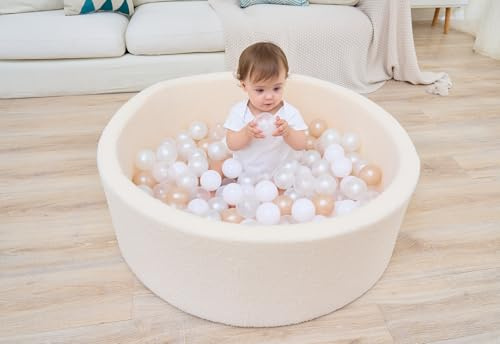 Babyzee Ball Pit with 200 Balls, Kids Ball Pool, Ball Pit 90cmx30cm, Boucle Beige