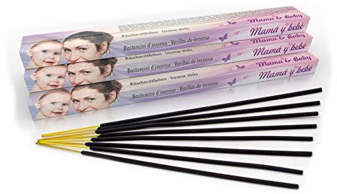 Premium Räucherstäbchen Mama & Baby: natürlich traditionell aus Indien in fairer Herstellung. Großpackung mit 10 Boxen = 80 Stück je 45min. Exotischer Duft zur Entspannung