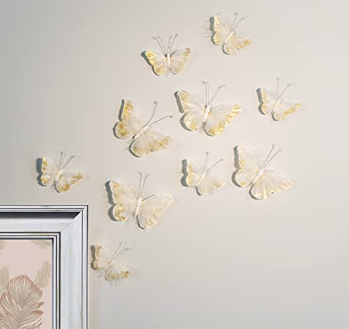 Inspired by Jewel Butterfly Wall Decorations Premium Quality Real Feather 3D Wall Decals Girls Bedroom | Stunning Gold Glitter Decor Stickers All Rooms & Nursery Sets | 10 Adhesive Pieces
