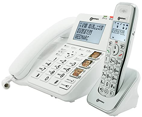 Geemarc Amplidect 295 Combi - Mobilitätshilfe für Senioren - Festnetztelefon mit Großer-Tasten-Tastatur - Weiß