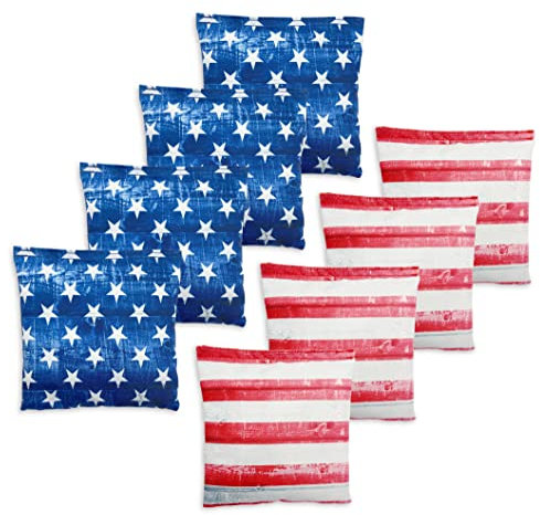 Cornhole Bags Allwetter Set mit 8 Stück für Cornhole Toss Games, Regulierung Gewicht & Größe, inklusive Tragetaschen (Rustic Stars & Stripes)