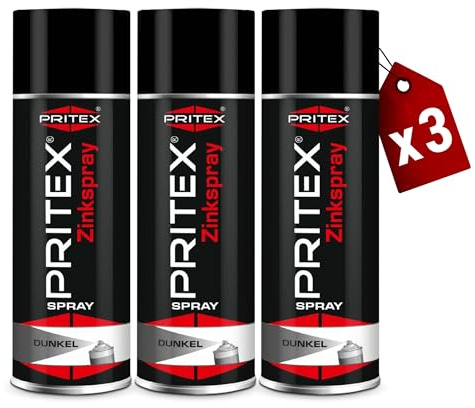 PRITEX Zinkspray Dunkel 3x 400ml, Rostschutz Grundierung bis +500°C