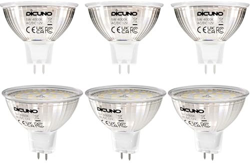 DiCUNO GU5.3 LED Lampen 5W, 12V MR16 Reflektor, Ersetzt 50W Halogen Spots, 4000K Neutralweiß, 500lm, 120°Abstrahlwinkel, LED Leuchtmittel, AC/DC, Flimmerfrei, Nicht dimmbar, 6er Pack