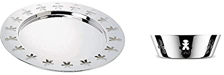 Alessi Girotondo AKKGT Vassoio Rotondo di Design in Acciaio Inox con Motivo Omini dei King-Kong & Girotondo AKK03 Cestino di Design con Bordo Traforato, Acciaio