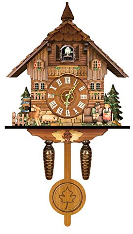 qiuqiu Retro Wooden Swinging Cuckoo Wall Clock, Timekeeping Alarm Clock for Living Room, Office, Study, Bedroom, Hotel, Classroom