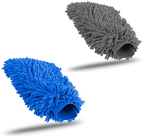 KUNSTIFY Waschhandschuh Auto Zubehör Mikrofasertücher Auto Reinigungsset Microfasertuch Autopflege Set Autoschwamm Autopolitur Autopflege Nanofasertuch Cockpitpflege Auto (Dunkelblau + Grau)
