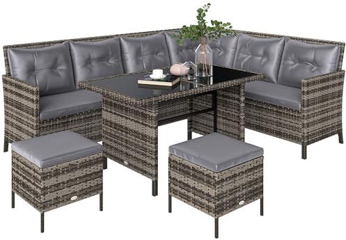 Outsunny 6 TLG. Sitzgarnitur Sitzgruppe Gartenset Sofagarnitur Gartenmöbel Set Lounge, Polyrattan, Grau