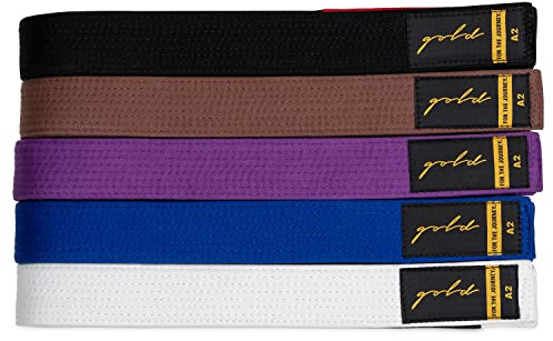 Gold BJJ Jiu Jitsu Belt - Premium Belts with Rank Bar for Stripes - IBJJF Competition Approved (White, A2)