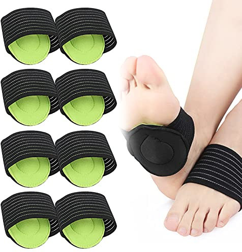 TSHAOUN 4 par fotvalvstöd, kompression dämpad plantar fasciit stöd, lättnad plantar fasciit ärmar, fallna bågar, hälsporre, för män och kvinnor (svart grön)