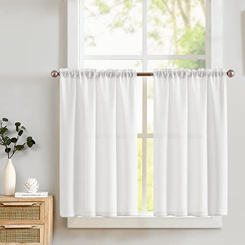 TOPICK Tende Passante tenda da bistrot porta finestra balcone stile country roulotte 2 pezzi corte Filtro della luce rustiche soggiorno doccia tenda per interni 90L x 60A cm, Bianco