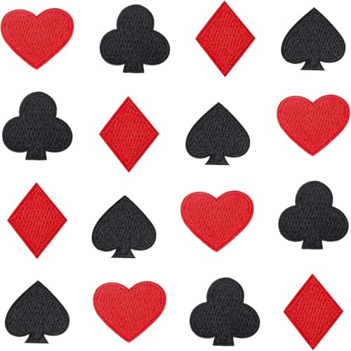 FINGERINSPIRE 40 Stück Selbstklebende Spielkarten-Aufnäher zum Aufnähen von Poker Applikationen Aufnäher Pik/rote Diamanten/Schwarze Keule/rotes Herz computergesteuerte Stickerei Las Vegas