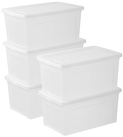 Iris Ohyama Scatola, Set di 5 contenitori, 50 L,Accatastabile,Pinze, Camera da letto, Soggiorno Modular Clear Box MCB-50, Trasparente
