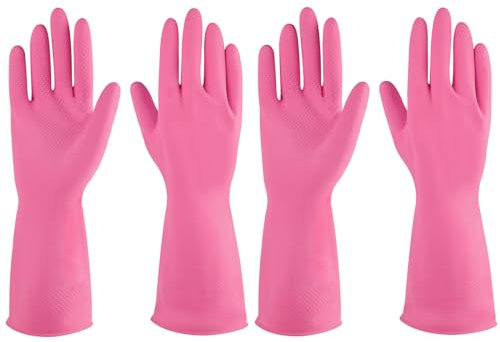 IUCGE Rubber gloves dishwashing 2 Pairs for Kitchen,Cleaning gloves for household Reuseable.(Small,Pink)