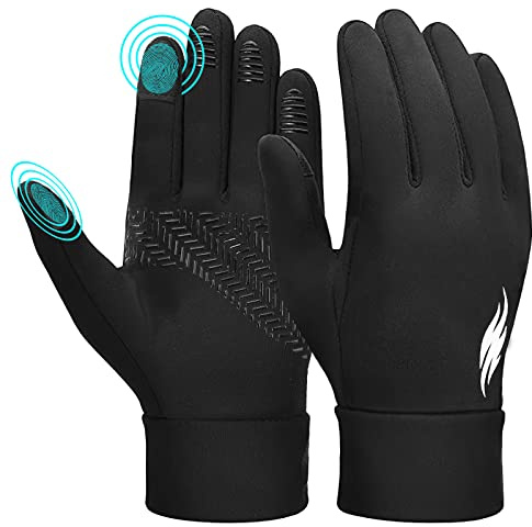 AYPOW Gants de Cyclisme pour Sports d'Hiver Enfants - Doublure en Polaire, Imperméable, Antidérapant, Écran Tactile - pour Vélo, Course, Ski - Garçons Filles 4-12 Ans (XL)