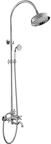 PINCHU Colonne De Douche Rétro 3 Fonctions Système De Douche avec Pommeau De Douche Pluie, Douchette À Main, Robinet De Baignoire, Ensemble De Douche avec Mitigeur, Hauteur Réglable,Chrome,A