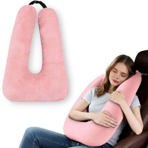 MROUEN Car Pillow for Kids – Comfort Travel Pillow for Car – Soft Cotton Support Cushion for Children and Adults on Long Trips (Pink)