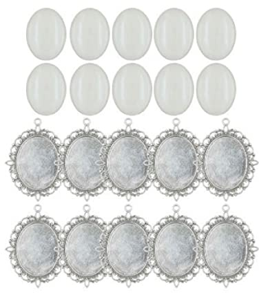 IUDWCG 20 Pcs Anhänger Tablett Lünette mit Glas Cabochon Vintage Glas Kuppel Handwerk Kit für DIY Andenken Medaillon Halskette Geschenk Schmuck machen