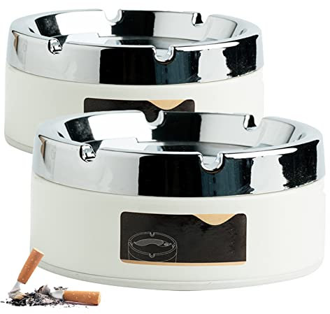 Syfunlv 2 Pièces Cendrier avec Couvercle Rotatif, Cendrier en Acier Inoxydable, Cendrier Métallique Élégant, Petit Cendrier Moderne de Ménage, Jardin, Extérieur, Intérieur, 8.2 * 5cm (White)