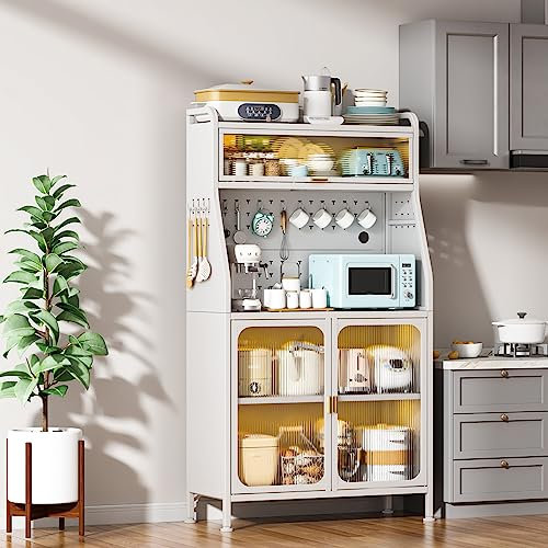 Mobiletto da caffè a 5 livelli, con ripiano per tazze, credenza a buffet, armadio per liquori, bar per cucina, sala da pranzo – bianco (dimensioni: 26)