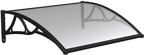 Auvent de Porte D'entrée 150x100cm, Porte Toit Marquise Abri Protection en Polycarbonate et Aluminium, Auvent de Porte Entrée Transparent, Contre Pluie UV, pour l'extérieur