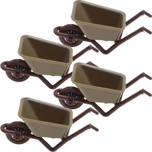 Happyyami 4pcs Miniature Wheelbarrow Model for Micro Landscape Decoration Plastic Mini House Wheelbarrow for Desktop Ornament and Photo Props for Mini Garden Scenes