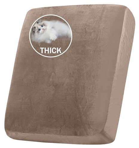 BXFUL Stretch Velvet Sofa Seat Cushion Cover, Removable Sofa Couch Covers with Elastic Bottom, Washable Furniture Slipcovers Protector for Kids and Pets (Large 1-Seater,Taupe)